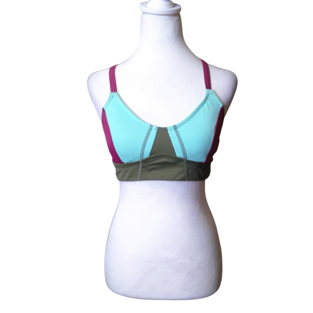 Prana Bikini Top Tulum Tie Back Size Small Padded Colorblock Swim Beach Pool